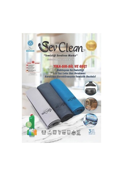 Sev Clean Mikrofiber 3'lü Temizlik Bezi, Toz Kir Leke Bırakmaz, Silgeç Bez Çok Renkli