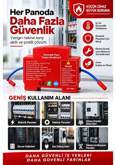 Otomatik Pano Yangın Söndürücü 20 Gr Aerosol Isı Sensörlü Elektrik Panosu Koruma Cihazı