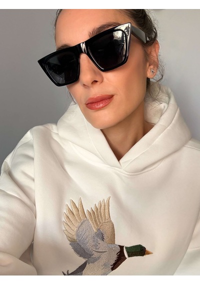 Ali Butik Beyaz Önü Nakış İşleme Şardonlu Sweatshirt Beyaz