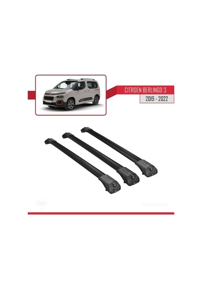 Citroen Berlingo 2019-2022 Arası İle Uyumlu Ace-1 Ara Atkı Tavan Barı Siyah 3 Adet Bar
