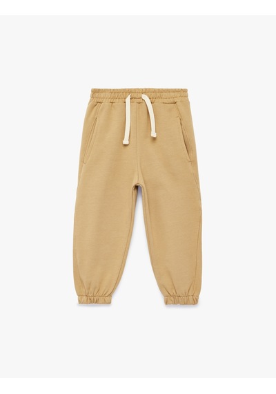 Koton Pamuklu Beli Bağcıklı Bacis Jogger Eşofman Altı Bej 6wmb40121tk Ekru