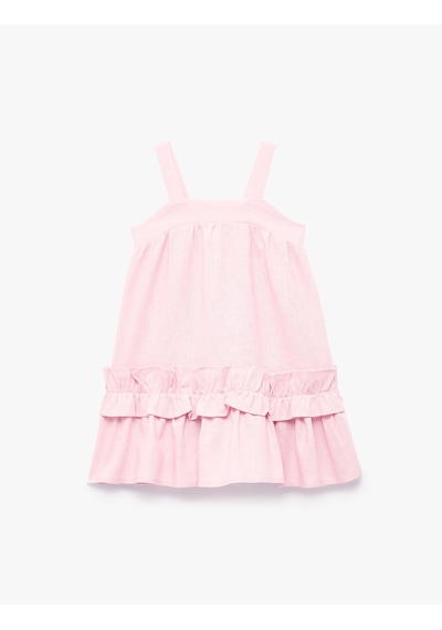 Koton Kare Yaka Kolsuz Keten Ve Viskon Karışımlı Fırfırlı Elbise Pembe 6smg80095aw Gül