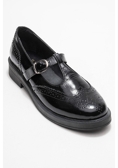 Luvishoes Luvi Shoes Janney Siyah Rugan Hakiki Deri Bantlı Kadın Loafer Ayakkabı SİYAH RUGAN