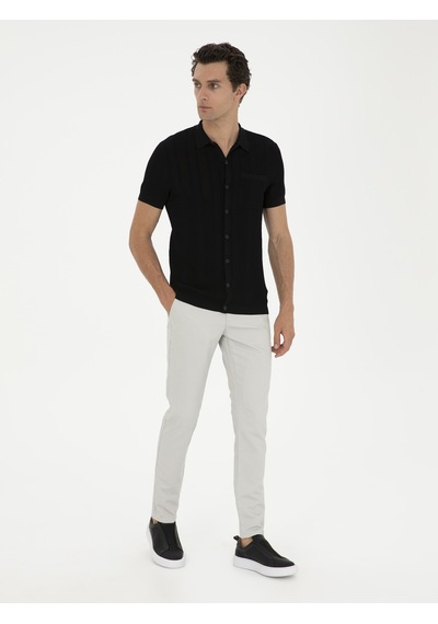 Cacharel Taş Slim Fit Beli Lastikli Kanvas Pantolon Gri