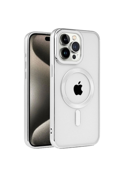 Apple İphone Uyumlu 15 Pro Kılıf Kronos Magsafe Kapak - Gümüş Çok Renkli