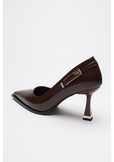 Alewomen Poni Kahve Rugan 10 Cm Topuklu Kadın Stiletto Kahverengi