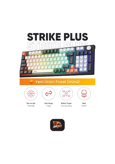 Strike Plus Mekanik Red Switch Klavye Hot Swap Anti Ghosting Türkçe Örgü Kablo Oyuncu Klavyesi Beyaz