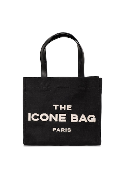 Siyah The Icone Bag Paris İşlemeli Tote Kadın Kol Çantası Ve Omuz Çantası Orta Boy Siyah