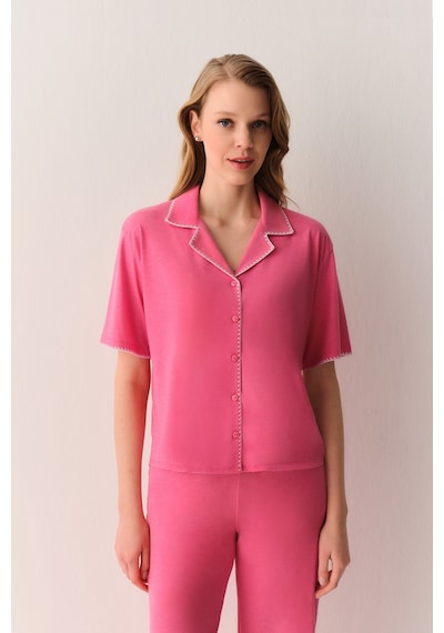Suwen Hilary Gömlek Yaka Pijama Takımı Sh26628660b880 Pembe Melanj