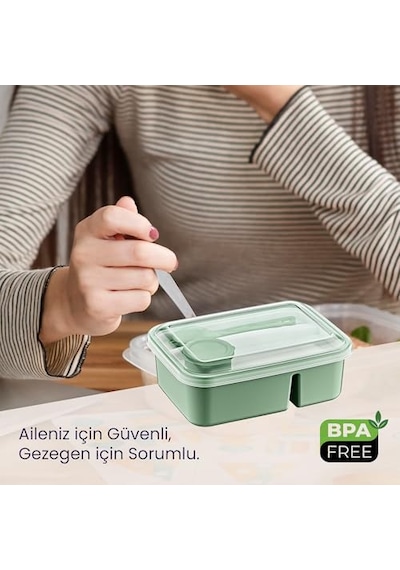 Hobby Life Lunch To Go 3 Bölmeli Beslenme Kabı Sosluklu, Sızdırmaz Kapak, Bpa İçermez, 920 Ml + 40 Ml Yeşil
