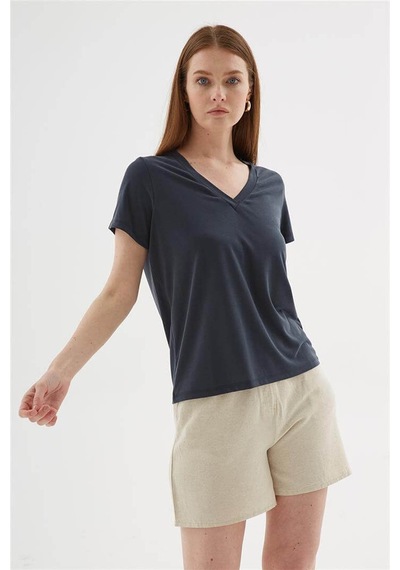 Fashion Friends V Yaka Antrasit Kadın Bluz 26y0144k1