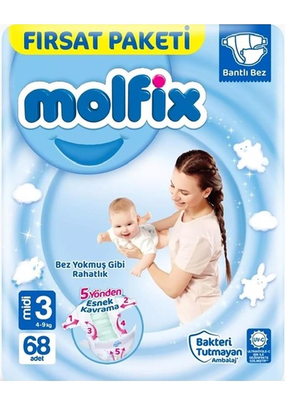 Molfix Bebek Bezi Fırsat Paketi 3 Beden 4-9 Kg 68 Adet 3 - 4 Numara