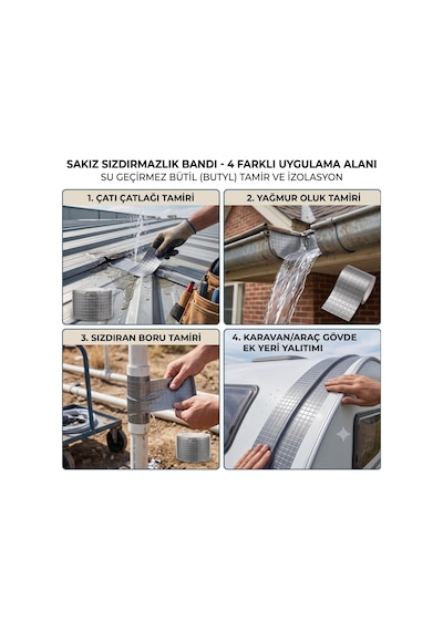 Sakız Sızdırmazlık Bandı - Su Geçirmez Bütil Butyl Tamir Ve İzolasyon Bandı - Çatı, Boru Ve Oluk İçin