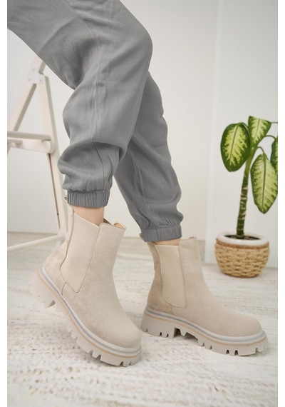 Nesil Shoes Dvm 5004 Bej Süet Çift Lastikli Kadın Bot-bej-süet Bej