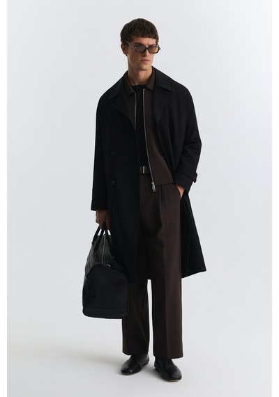 Antioch Uzun Relaxed Fit Trençkot Siyah
