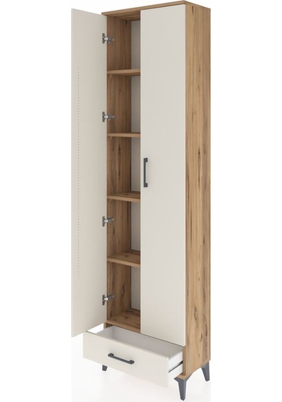 Arges Dolap 5 Raflı Tek Çekmeceli 2 Kapaklı 60x30x221 Çam-aytaşı Çam