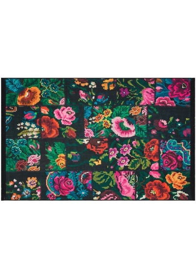 Çam Halı Gloria Td3251 Siyah Karabağ Patchwork Desen Dokuma Saçaklı Kilim