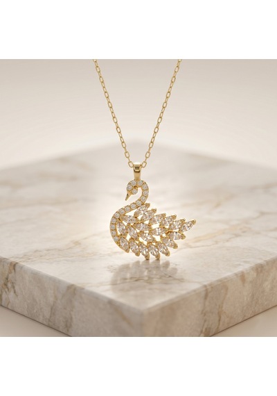 925 Ayar Gümüş Altın Kaplama Kuğu Kolye Gold