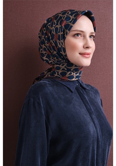 Armine Tivil Saf İpek Eşarp 9638 81 Lacivert Kemer Desen