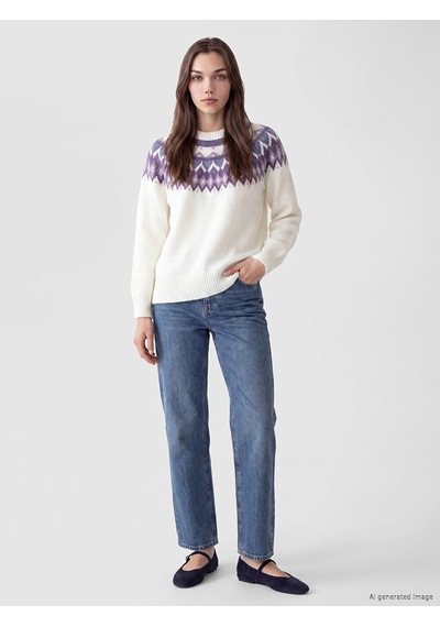 Lcw Modest Lila Bisiklet Yaka Desenli Kadın Triko Kazak