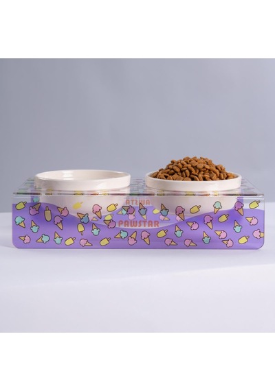 Ice Cream Dondurma Desenli-ikili Seramik-pleksi Mama Ve Su Kabı-kedi Köpek Mama Su Kabı