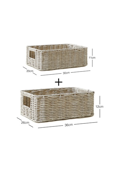 Ocean Home Textile 2'li Çocuk Odası Yıkanabilir Gri Pp Rattan Sepet Set 30 X 20 X 11 / 36 X 26 X 12 Cm