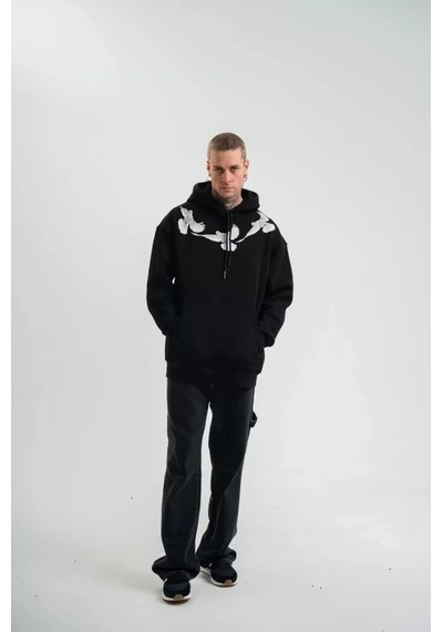 Vexor Unisex Uzun Kol Bisiklet Yaka Yıkamalı Sweatshirt - Siyah