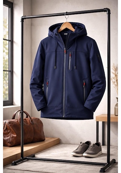 Vatan Tekstil Erkek Slim Fit Softshell Kapüşonlu Erkek Mont Su İtici Rüzgar Geçirmez Lacivert