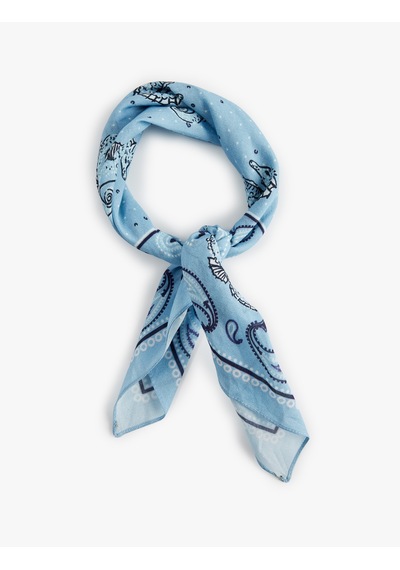 Koton Desenli Kare Fular Bandana Mavi 6sak50129aa