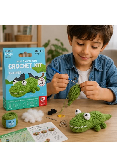Bakgelal Mini Amigurumi Timsah Yapım Kiti, Anahtarlık Dıy Hobi Seti, Video Anlatımlı