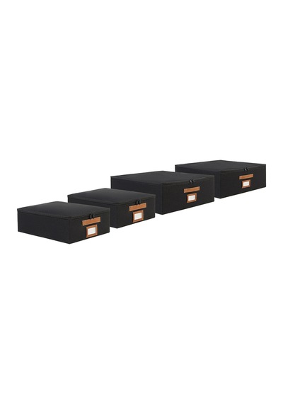 Ocean Home Textile 4'lü Siyah Renk Jüt Destekli Kutu Hurç Set 2 Adet 31 X 38 X 12 + 45 X 55 X 18 Cm Siyah