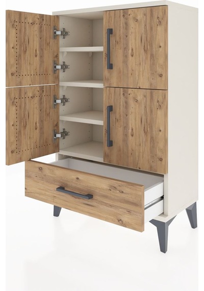Arges Komodin 4 Raflı Tek Çekmeceli 4 Kapaklı 60x30x96 Aytaşı... Aytaşı