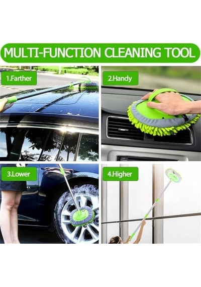 Ayrex Alüminyum Gövdeli Teleskopik Araç Yıkama Mopu Uzayabilir Saplı Mikrofiber Mop, Yedek Bezli, Çıkarılabilir Diğer