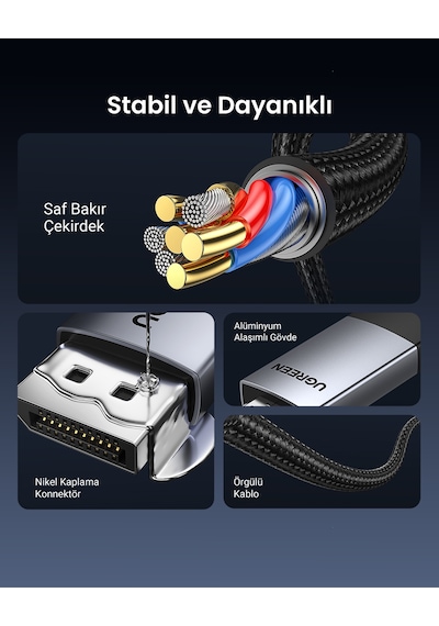 Ugreen 4k 60hz Displayport To Hdmı Örgülü Kablo, 2m, 15774 -