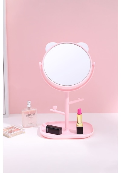 Masa Üstü Pembe Panda Tasarım Plastik Takı Stand Masa Aynası Cin7 Pembe
