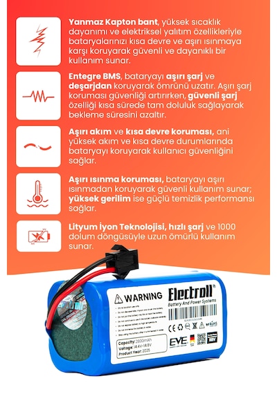 Anker Eufy Robovac 11s Batarya Yüksek Kapasite 14.4v 2800mah