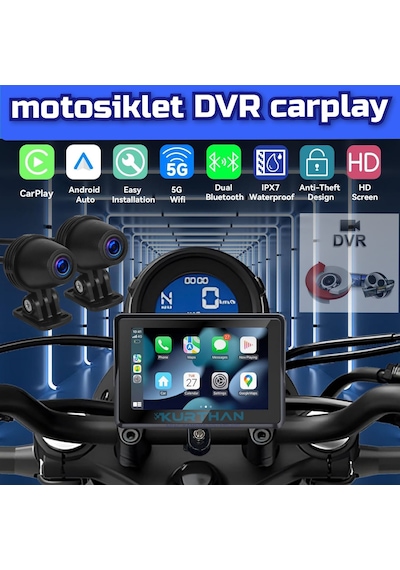 Motosiklet Carplay Ve Android Auto Dokunmatik 5 İnç Dvr Monitör