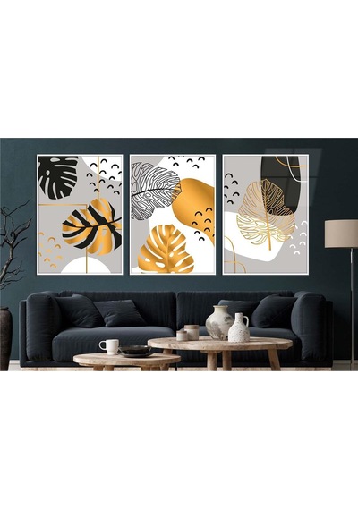 Alüminyum Çerçeveli Gerçek Cama Baskı Sanat Temalı 3'lü Set Cam Tablo 0011