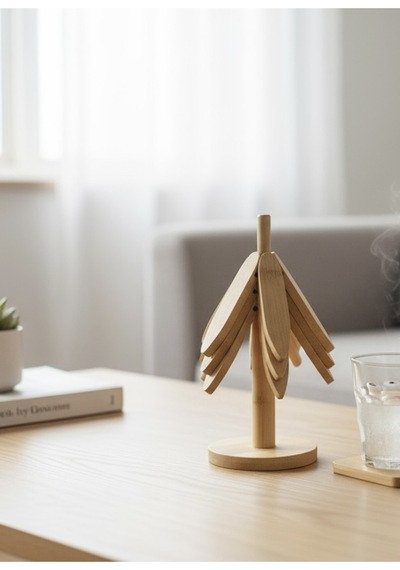 Bambu Katlanabilir Dekoratif Standlı Ağaç Nihale Seti Isıya Dayanıklı Bardak Ve Tencere Altı İçin A Diğer
