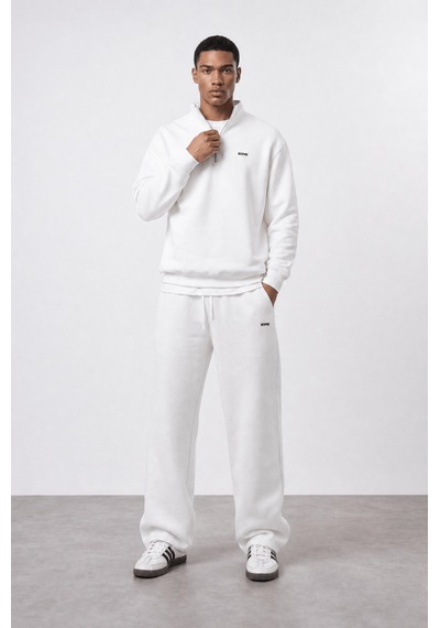 Erkek Respire Basic Half Zip Oversize Sweatshirt Ekru