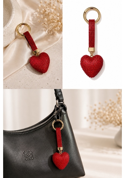 Kalpli Taşlı Luxury Çanta Charmı Kırmızı Kristal Bag Charm