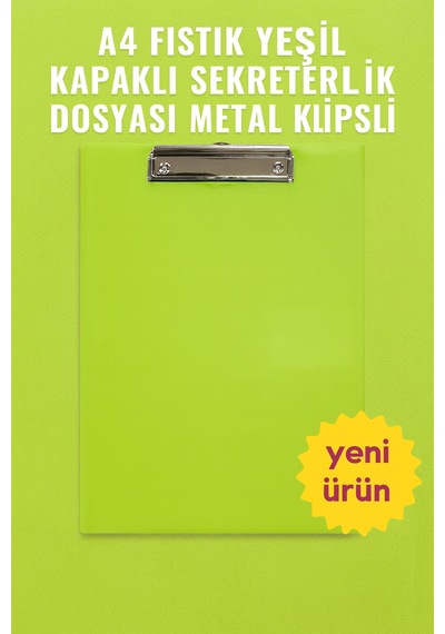 A4 Fıstık Yeşili Kapaklı Sekreterlik Dosyası Metal Klipsli