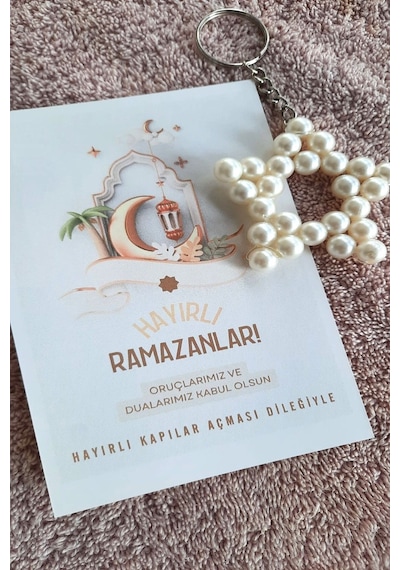 Hayırlı Ramazanlar -10 Adet İnci Yıldız Anahtarlık - Ramazan