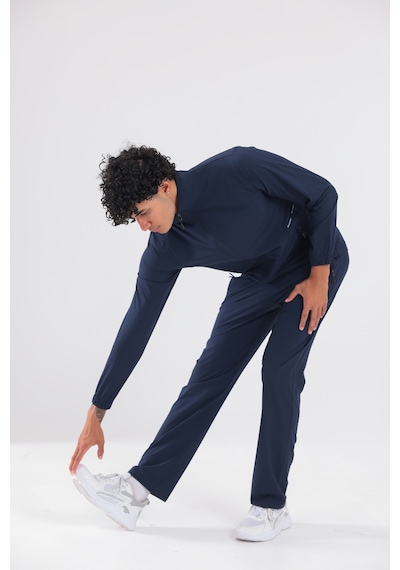 Rowinger Stretch Dokulu Dik Yakalı Fermuarlı Erkek Eşofman Takımı Blue