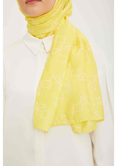 Armine Trend Sarı Geometrik Desen Pure Lina Şal 15 - 23061 Sarı
