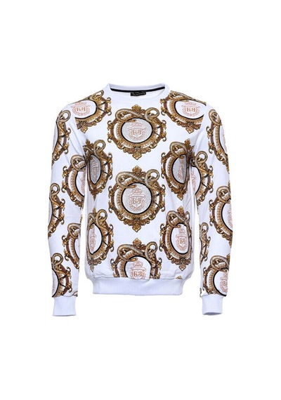 Wessi Beyaz Baskılı Taşlı Bisiklet Yaka Sweatshirt Beyaz