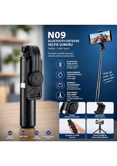 Selfie Çubuğu Tripod 3'ü 1 Arada Bluetooth Uzaktan Kumandalı Telefon Tutucu, 360 Döner Başlık, Apple iOS Uyumlu & Androi Genel Selfie Çubuğu Tripod 3'ü 1 Arada Bluetooth Uzaktan Kumandalı Telefon Tutucu, 360 Döner Başlık, Apple iOS Uyumlu & Androi Genel