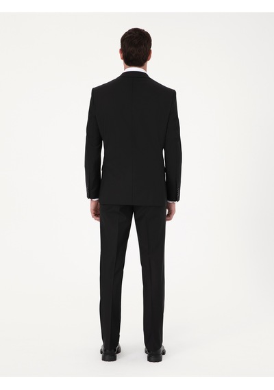 Cacharel Siyah Slim Fit Yün Karışımlı Mikro Desenli Takım Elbise