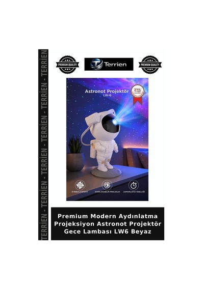 Premium Modern Aydınlatma Projeksiyon Astronot Projektör Gece Lambası Lw6 Beyaz