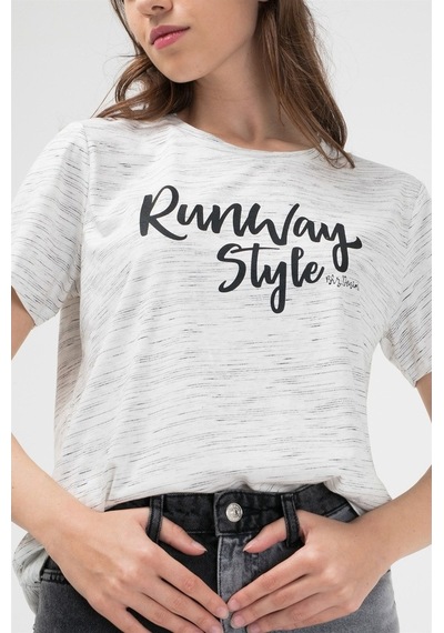 Brz Collection Ekru Renk Siyah Kırçıllı Kadın Kısa Kollu T-Shirt Ekru